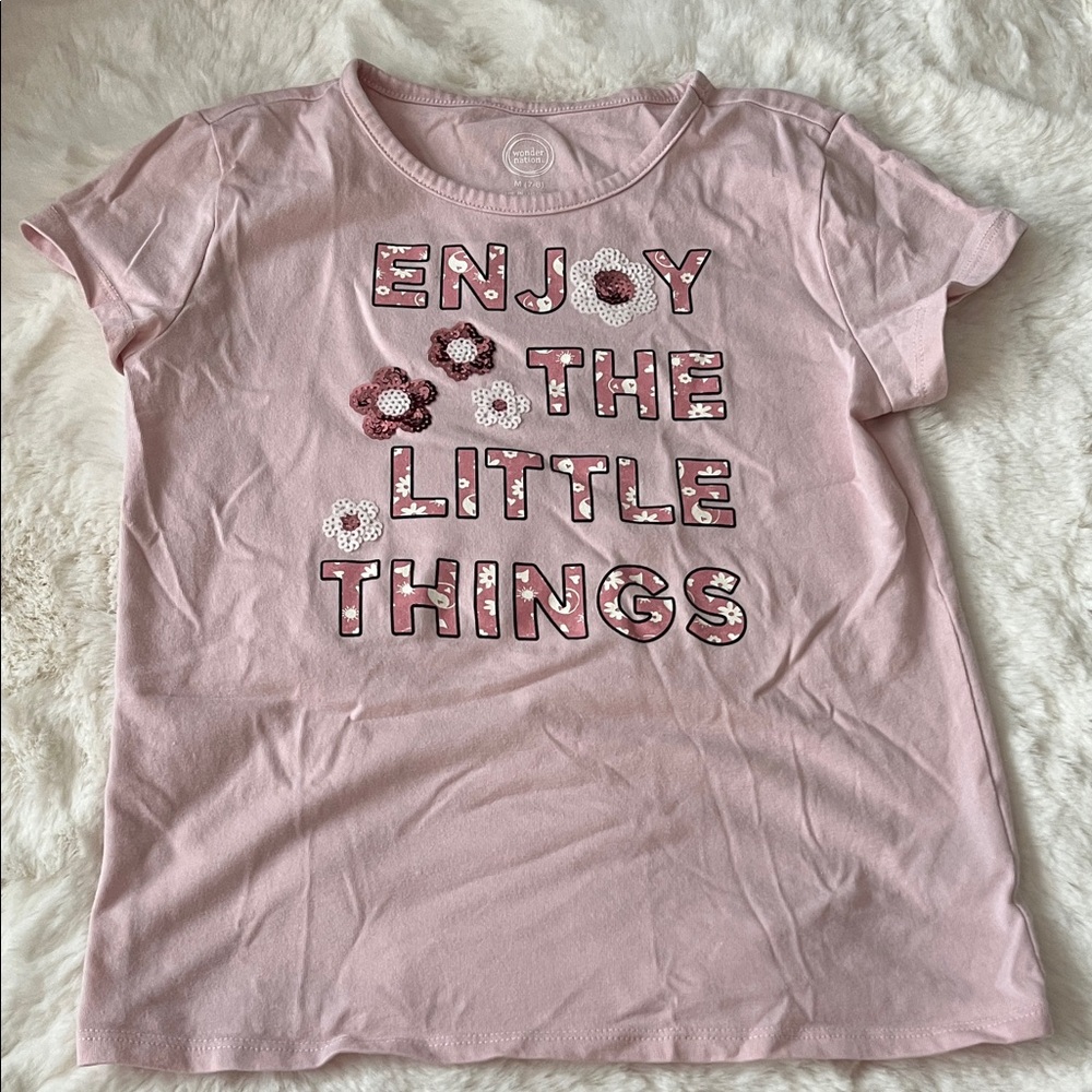 Wonder Nation Light Pink Kids Tee with Floral Accents